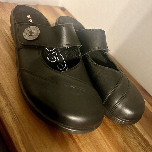 Revere Brussels Womens Clogs Sandals Black Mary Jane Casual Black Sz 8 Leather - Picture 2 of 9